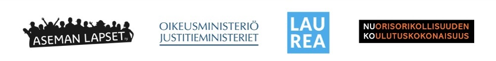Aseman Lasten, oikeusministeriön, Laurean ja Nuko-koulutuskokonaisuuden logot.