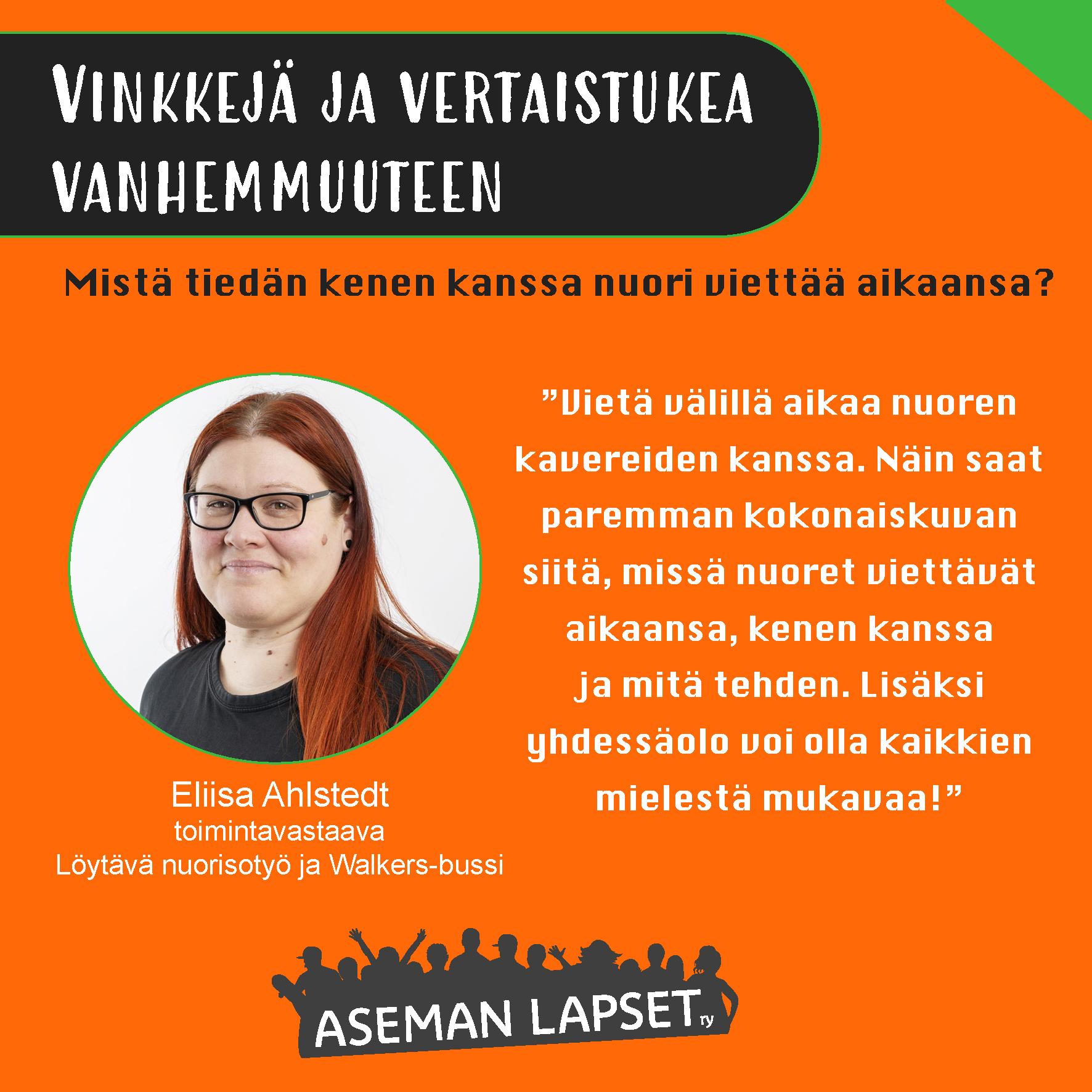Eliisa Ahlstedtin kasvokuva ja sitaatti tekstistä.