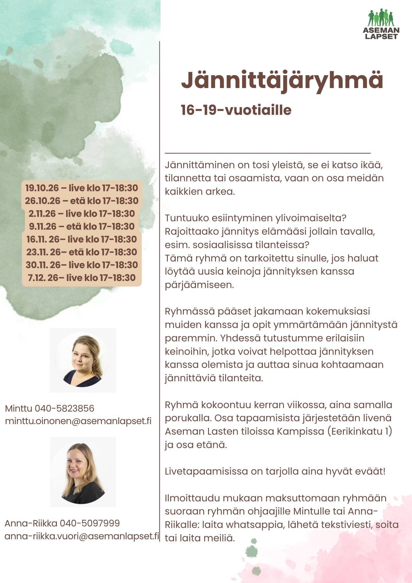 Jännittäjäryhmän mainos syksylle 2026